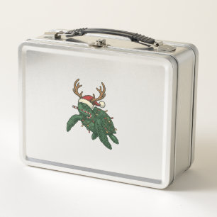 Weihnachtsmeeresschildkröte Rentier Vintage-Stich Metall Brotdose