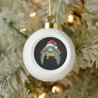 Weihnachtsmeeresschildkröte Santa Hut Ozean Marine Keramik Kugel-Ornament