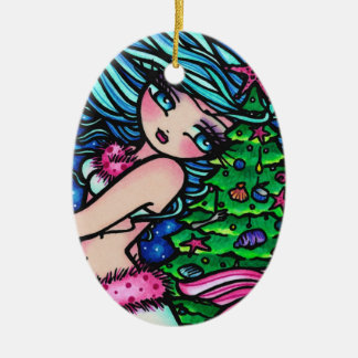 Weihnachtsmeerjungfrau fröhliche Mindy Kunst durch Keramik Ornament