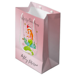 WeihnachtsMeerjungfrau & Schneeflocken personalisi Mittlere Geschenktüte