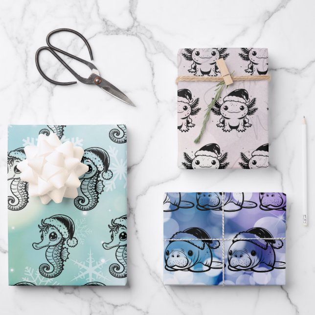 Weihnachtsmeerwesen Geschenkpapier Set (Vorderseite)