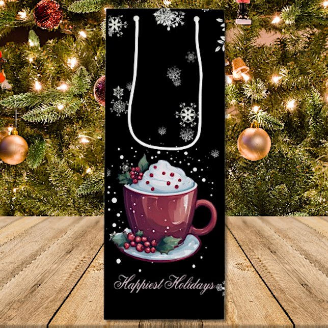 Weihnachtsmeisterschaft der heißen Schokolade Geschenktüte Für Weinflaschen (Christmas Cup of Hot Chocolate Wine Gift Bag)
