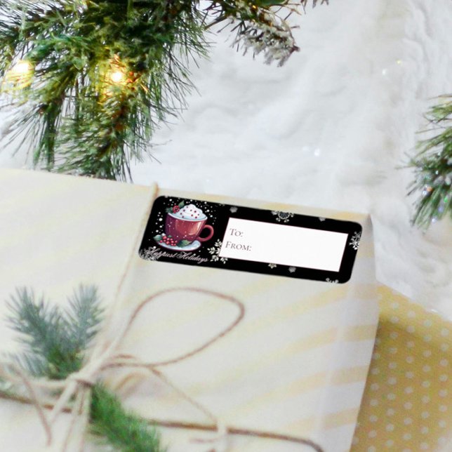 Weihnachtsmeisterschaft der heißen Schokolade | Sc (Christmas Cup of Chocolate Gift Label)