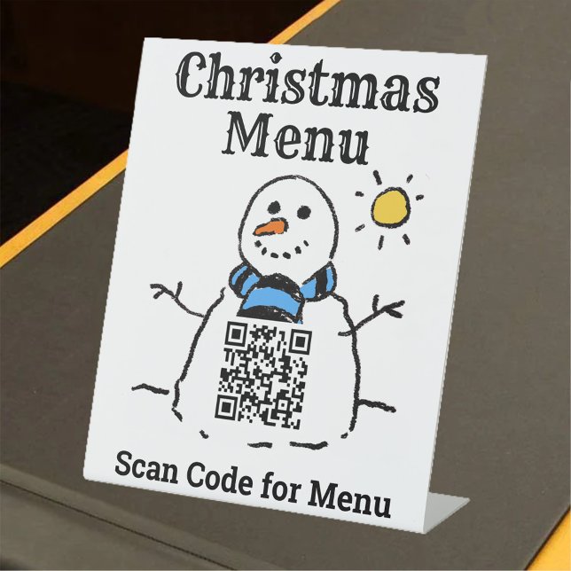 Weihnachtsmenü Snowman mit QR Code Pedestzeichen Sockelschild (Von Creator hochgeladen)