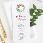 Weihnachtsmenüs im Aquarellkranz Party Menükarte<br><div class="desc">Fügen Sie Ihrer Tischdekoration zu Weihnachten eine raffinierte Touch mit diesen eleganten Weihnachtsmenüs hinzu, die sich mit meiner festlichen Aquarellsammlung abstimmen. Die Hochzeitsmenüs in Aquarelltönen mit einem originellen Wasserfarbenkranz und rotem Bogen vereinen den saisonalen Charme mit modernem Design. Das Wort "Menü" ist ein wunderschönes Set in einem berrusroten Kalligraphieskript, während...</div>