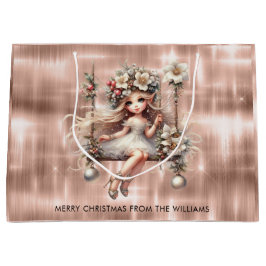 Weihnachtsmesse auf Sparkle Rose Gold Hintergrund Große Geschenktüte
