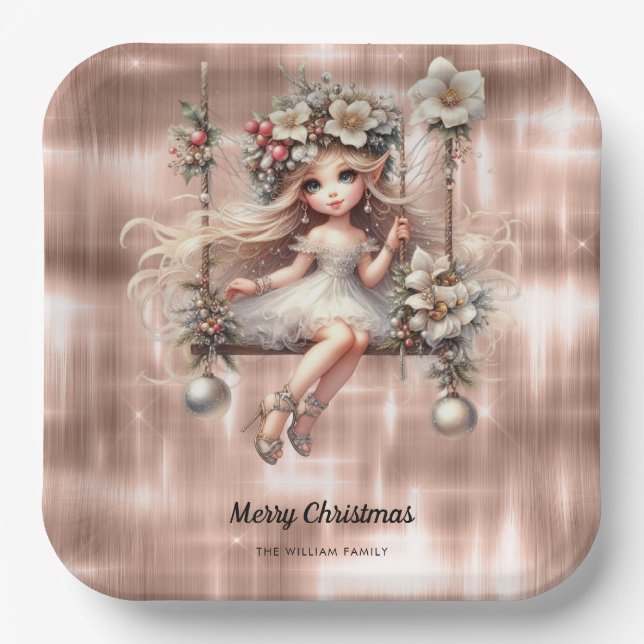 Weihnachtsmesse auf Sparkle Rose Gold Hintergrund Pappteller (Vorderseite)