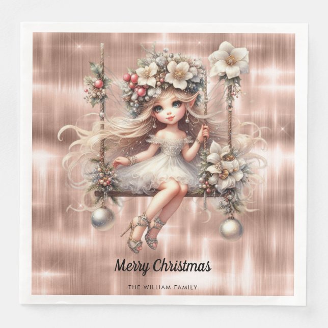 Weihnachtsmesse auf Sparkle Rose Gold Hintergrund Serviette (Vorderseite)