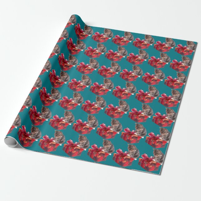 WeihnachtsMiezekatze-Packpapier Geschenkpapier (Ungerollt)