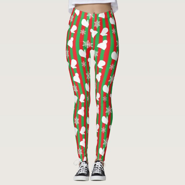 Weihnachtsmilben, Winterhut, weiße Schneeflocken Leggings (Vorderseite)