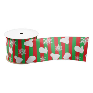 Weihnachtsmilben, Winterhütten und Schneeflocken R Satinband