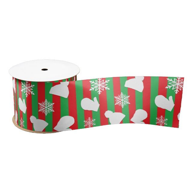 Weihnachtsmilben, Winterhütten und Schneeflocken R Satinband (Spule)