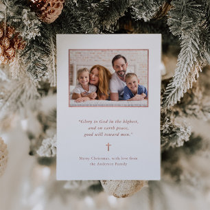 Weihnachtsminimalismus   Rose Gold Cross und Foto Feiertagskarte