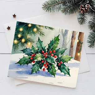 Weihnachtsmistel Fröhliche Feiertage Wasserfarbenk Feiertagspostkarte