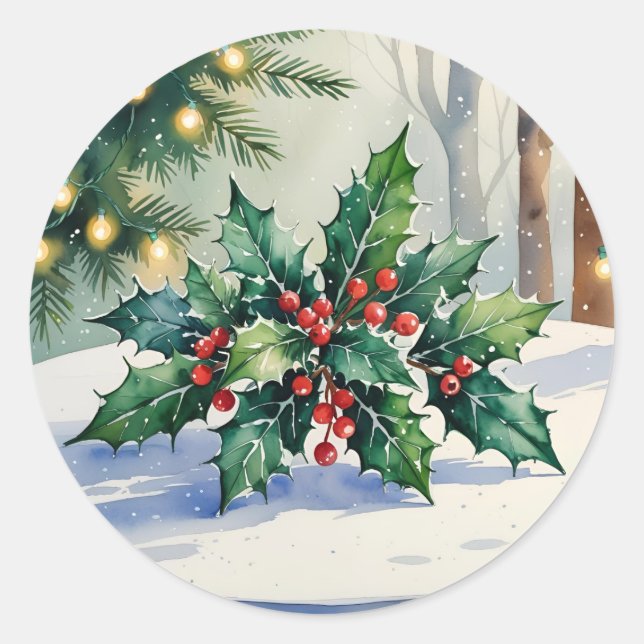 Weihnachtsmistel Wasserfarben Runder Aufkleber (Vorderseite)