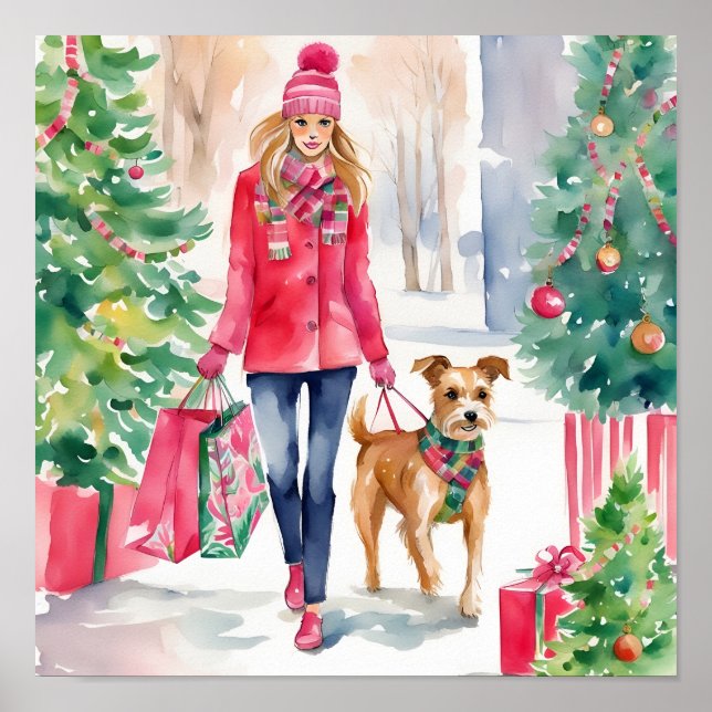 Weihnachtsmode für Wasserfarben Shopping Girl Poster (Vorne)