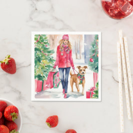 Weihnachtsmode für Wasserfarben Shopping Girl Serviette