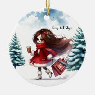 Weihnachtsmode Stilisierte Brünette Mode Personali Keramik Ornament