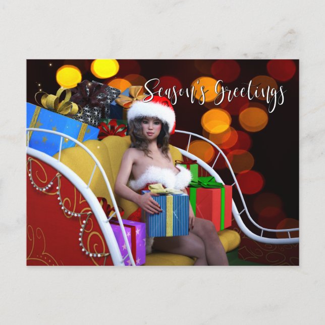 Weihnachtsmodell mit Geschenken Postkarte (4.25x5. (Vorderseite)
