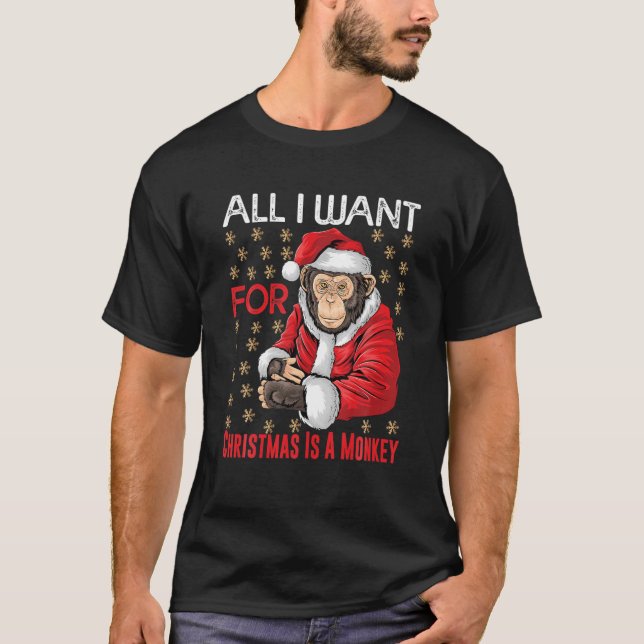 Weihnachtsmonkey Lover Xmas Funny Monkey Pajama An T-Shirt (Vorderseite)