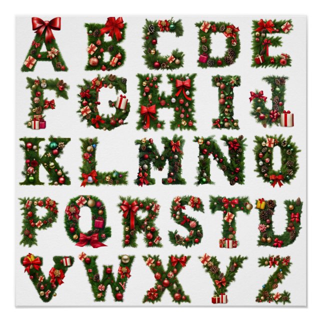 Weihnachtsmonogramm ABC, Alphabet, alle Buchstaben Poster (Vorderseite)