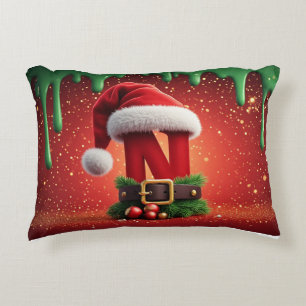Weihnachtsmonogramm Buchstabe N mit Weihnachtsmann Dekokissen