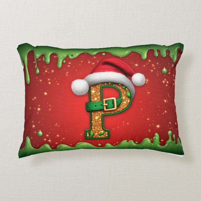 Weihnachtsmonogramm Buchstabe P mit Weihnachtsmann Dekokissen (Vorderseite)