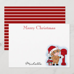 Weihnachtsmonogramm Cute Kuh Personalisiert Mitteilungskarte