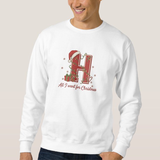 Weihnachtsmonogramm-Design mit Buchstabe H Sweatshirt (Vorderseite)