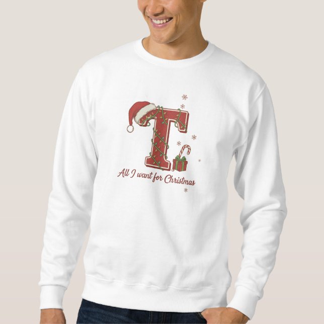 Weihnachtsmonogramm-Design mit dem Buchstaben T Sweatshirt (Vorderseite)