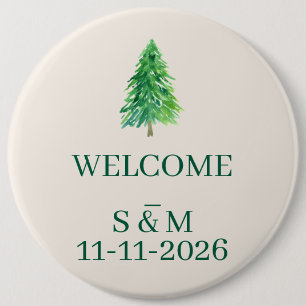 Weihnachtsmonogramm Eleganter Waldbaum Willkommen Button