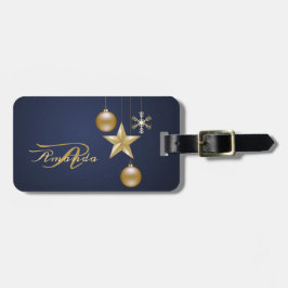 Weihnachtsmonogramm goldene Ornamente Navy Blau Gepäckanhänger