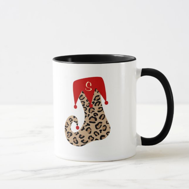Weihnachtsmonogramm-Leopard-Strumpf-Tasse Tasse (Rechts)