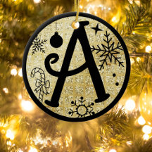 Weihnachtsmonogramm Letter A Black Gold Glitzer