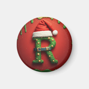 Weihnachtsmonogramm R mit Santa-Hut – Weihnachtsge Magnet