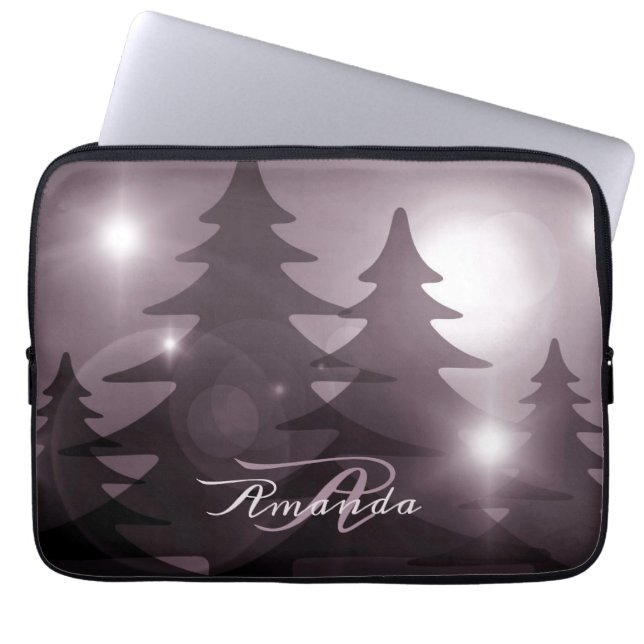 Weihnachtsmonogramm Rosa Bäume Feiertag Winter Laptopschutzhülle (Vorderseite)