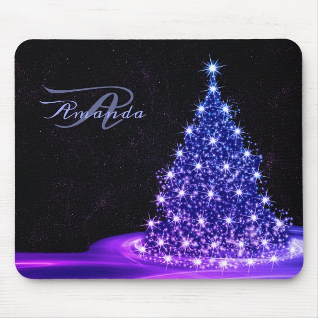 Weihnachtsmonogramm Rosa Blau Winter Schwarz Rusti Mousepad (Vorne)