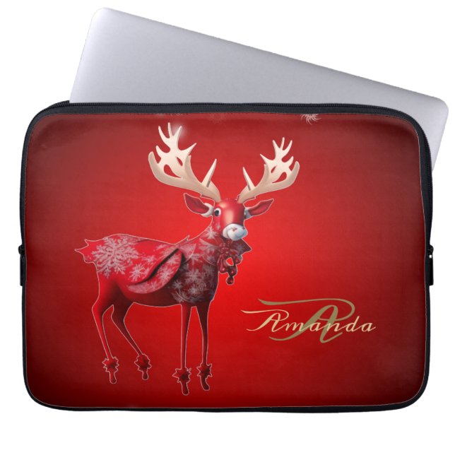 Weihnachtsmonogramm Roter Rentier Winterfeiertage Laptopschutzhülle (Vorderseite)