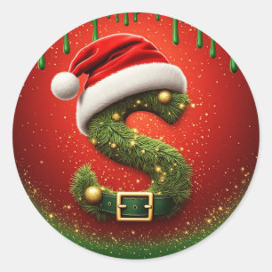Weihnachtsmonogramm S mit Santa-Hut als Geschenk Runder Aufkleber