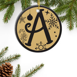 Weihnachtsmonogramm - Schwarzes Gold Keramik Ornament