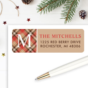 Weihnachtsmonogramm Tan Tartan Karierte Rücksendea
