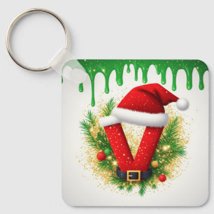 Weihnachtsmonogramm V für Feiertagsnamen Schlüsselanhänger