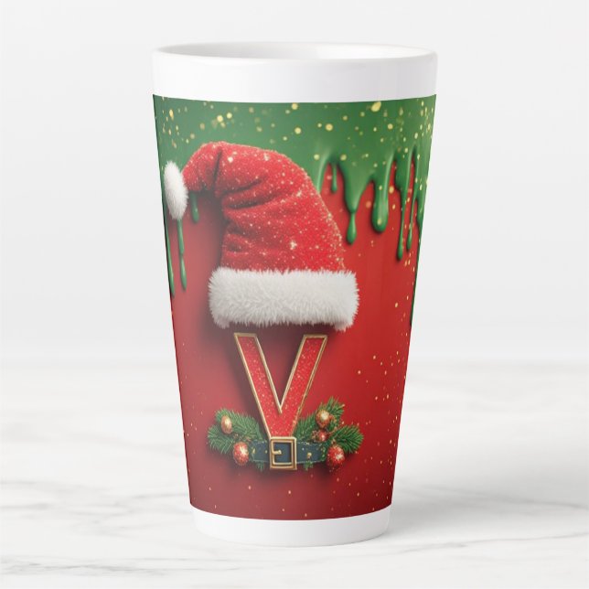 Weihnachtsmonogramm V Weihnachtsmann-Feiertagsbrie Milchtasse (Vorderseite)