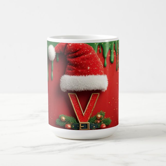Weihnachtsmonogramm V Weihnachtsmann-Feiertagsbuch Kaffeetasse (Mittel)