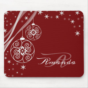 Weihnachtsmonogramm Weiße Ornamente Rot Elegant Mousepad