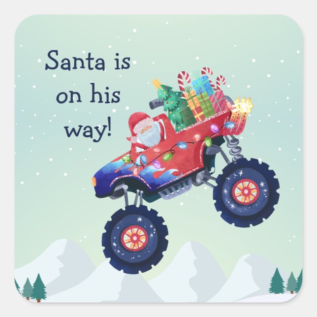 Weihnachtsmonster Truck Santa Quadratischer Aufkleber (Vorderseite)