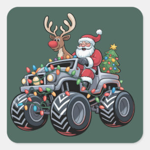 Weihnachtsmonstertruck Santa Feiertag Kinder Quadratischer Aufkleber