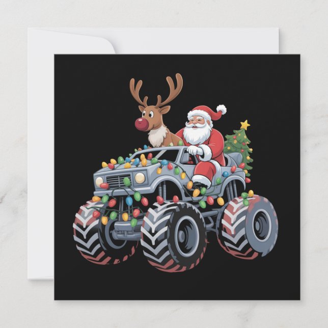 Weihnachtsmonstertruck Santa Rentier Feiertag  Feiertagskarte (Vorderseite)