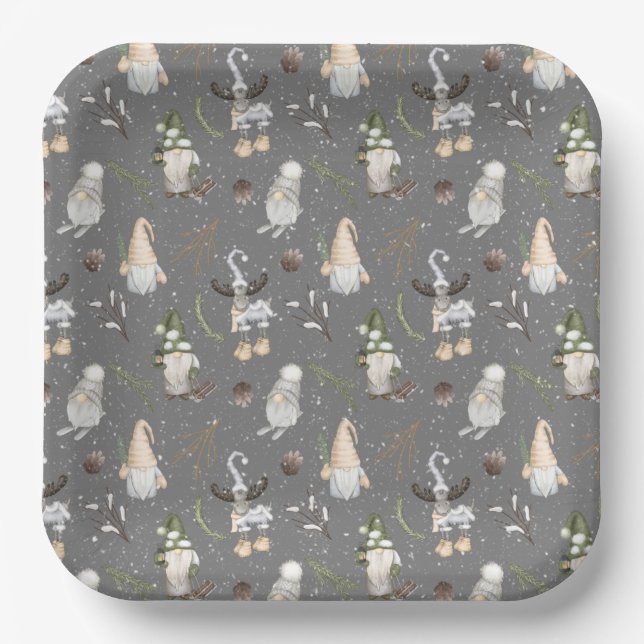 Weihnachtsmoose und Gnomes Pappteller (Vorderseite)