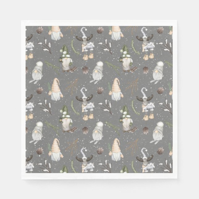 Weihnachtsmoose und Gnomes Serviette (Vorderseite)